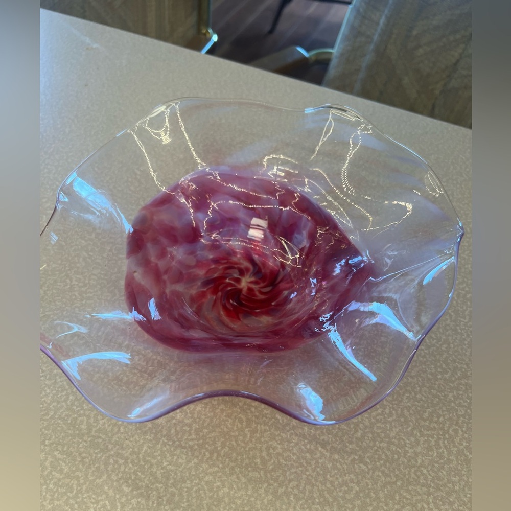 Murano Pink and Clear Swirl Glass Art bowl. Beautiful no chips - Picture 6 of 9